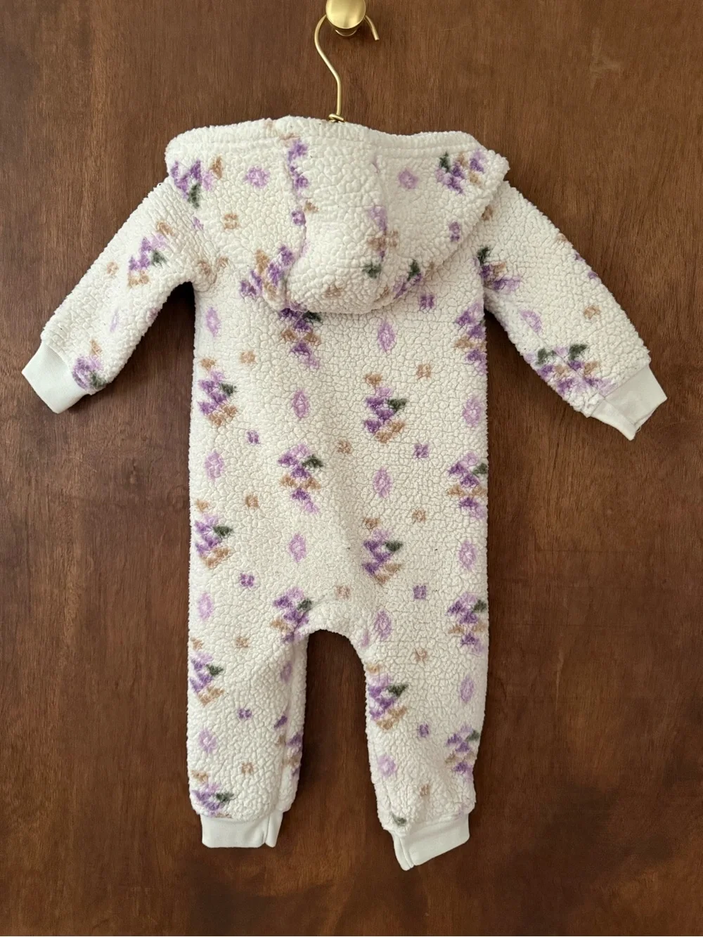 Cozy Cream & Lavender Hooded Sherpa One-Piece for Kids